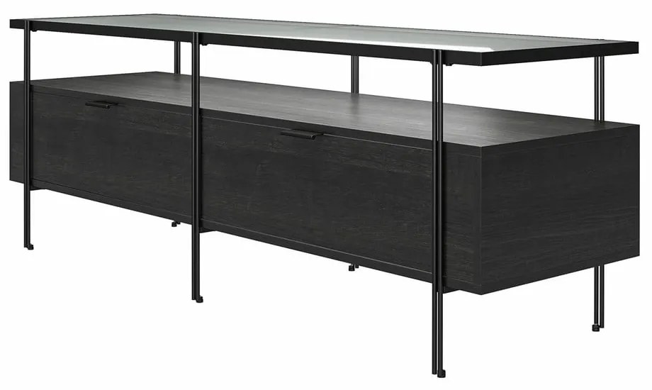 Czarna szafka pod TV w dekorze dębu 140x50 cm Wainwright – Queer Eye