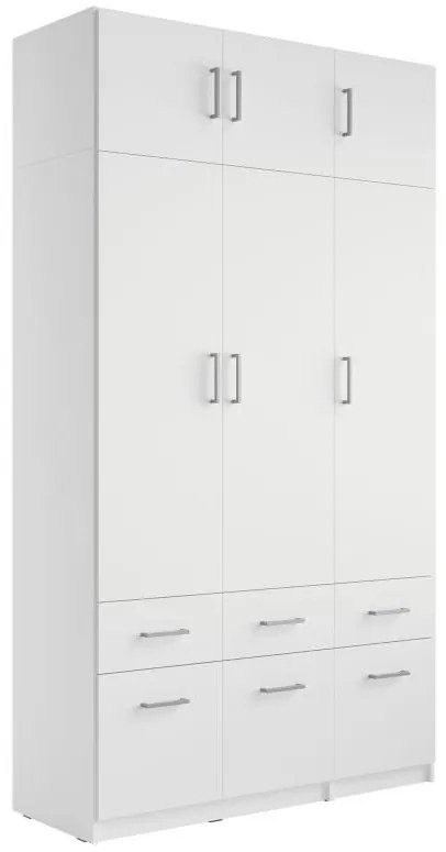 Szafa 3-drzwiowa z 6 szufladami - szer. 136 cm - Biały + Nadstawka - BELOMY
