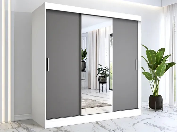 Szafa przesuwna biały + antracyt 200 cm - Massi 6X
