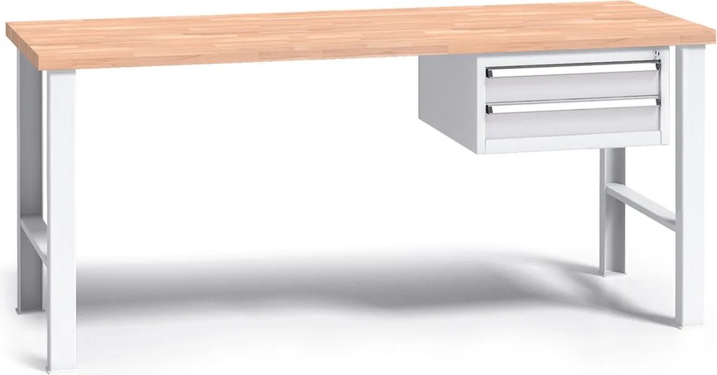 Profesjonalny stół warsztatowy G3 z drewnianym blatem roboczym, 1700 mm, 1x 2 szufladowy kontener, szary