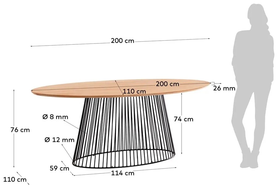 Stół do jadalni z blatem z drewna mangowego Kave Home, 200 x 110 cm