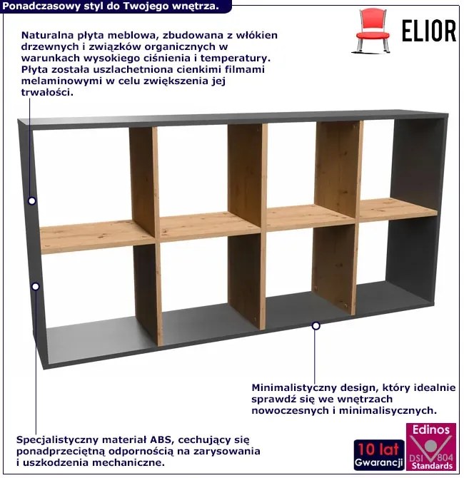 Nowoczesny stojący regał na książki antracyt + dąb artisan - Atela 5x