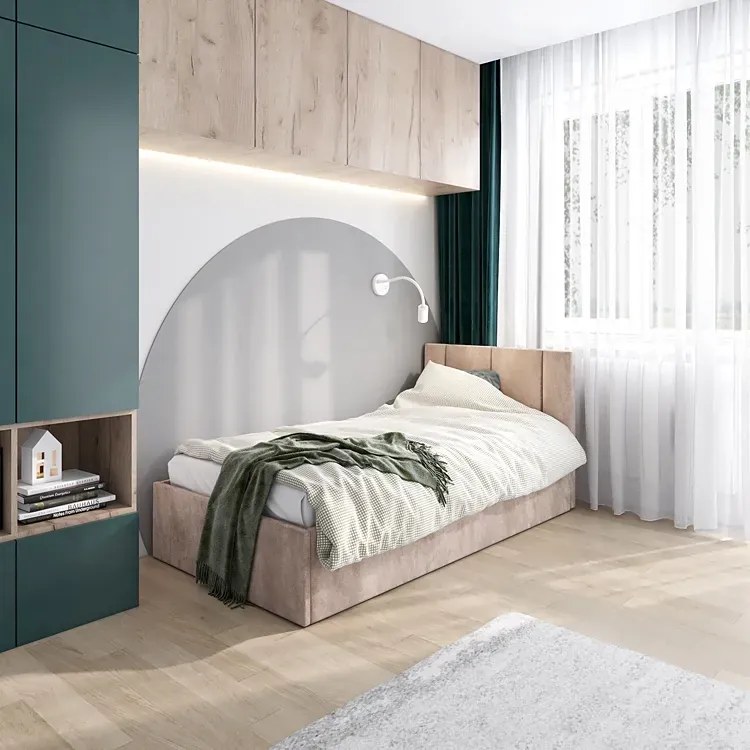 Beżowe welwetowe łóżko z pojemnikiem L7-P18