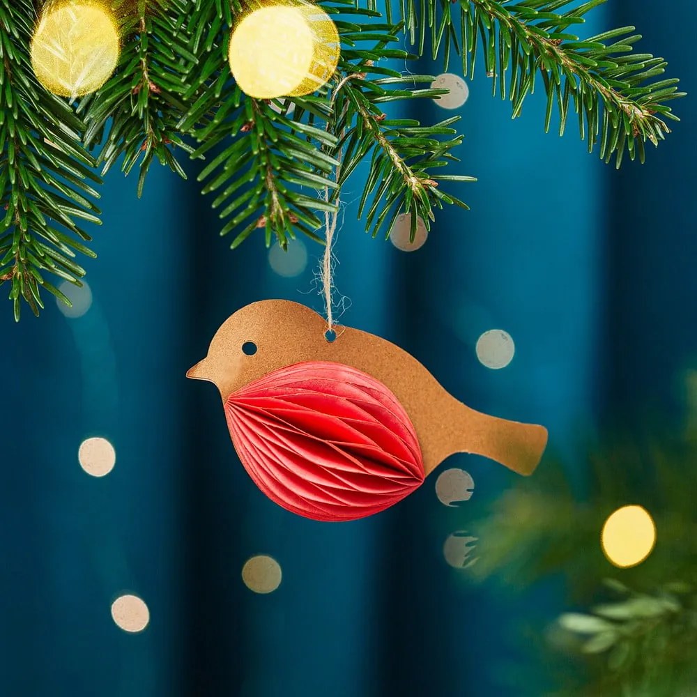 Papierowa ozdoba świąteczna wykonana ręcznie 7 cm Honeycomb Robin – Sass &amp; Belle