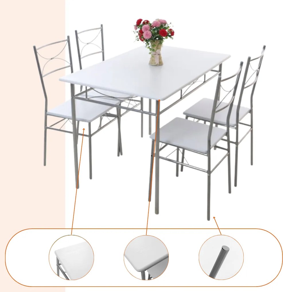 Zestaw jadalniany PAUL, 5 części, aksamitnie biała Jurhan