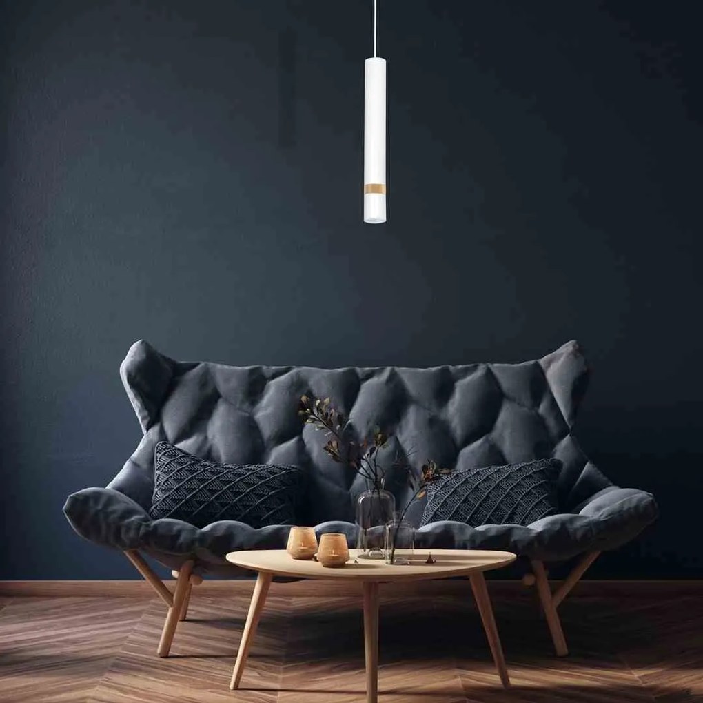 Lampa wisząca, biała/drewno tuba JOKER WHITE/WOOD 1xGU10