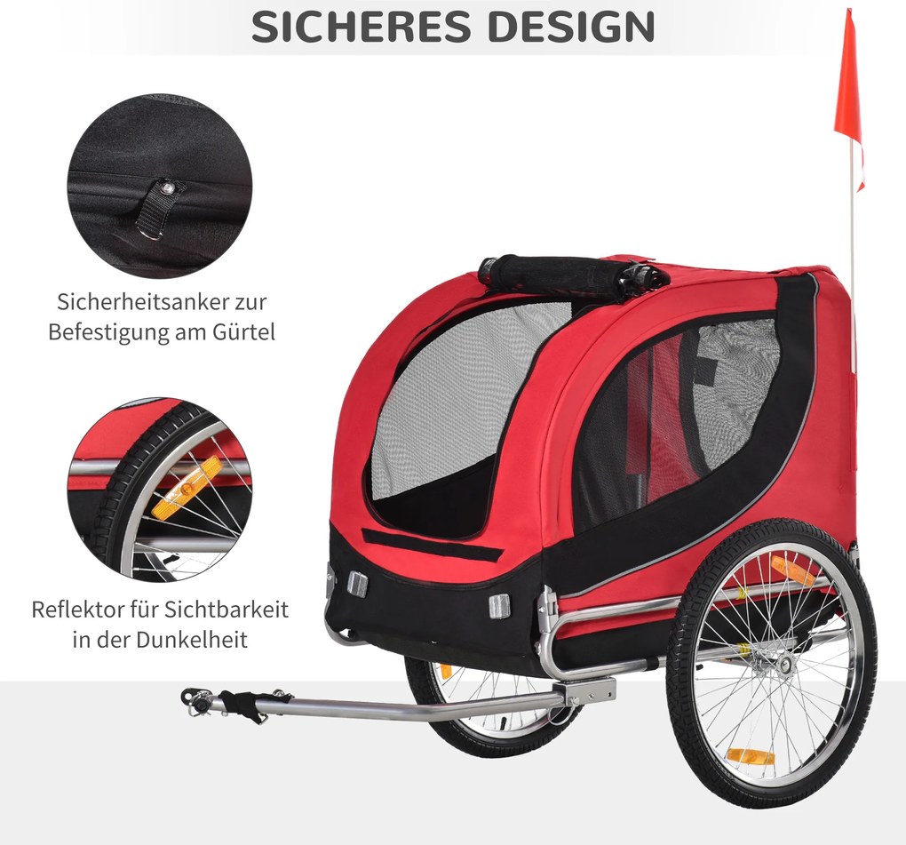 PawHut przyczepka rowerowa dla psa jazda rowerem z psem przyczepa kolor czerwony + czarny