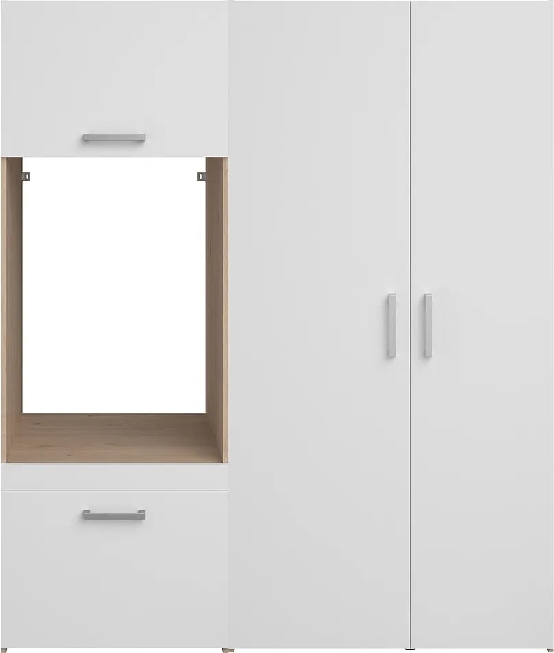 Mebel pod pralkę z szafkami i słupkiem z podwójnymi drzwiami – Jasny naturalny i biały – S156 x W184 – ERKANO