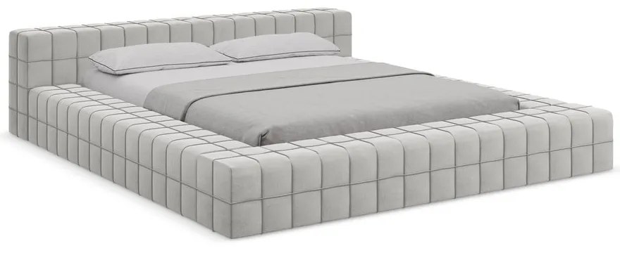 Jasnoszare tapicerowane łóżko dwuosobowe ze stelażem 140x200 cm Akela – Makamii
