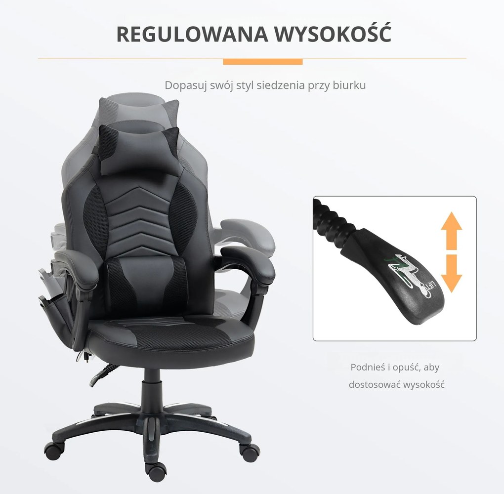 HOMCOM Fotel biurowy ergonomiczny obrotowy z masażem i ogrzewaniem czarny elegancki design | Aosom PL