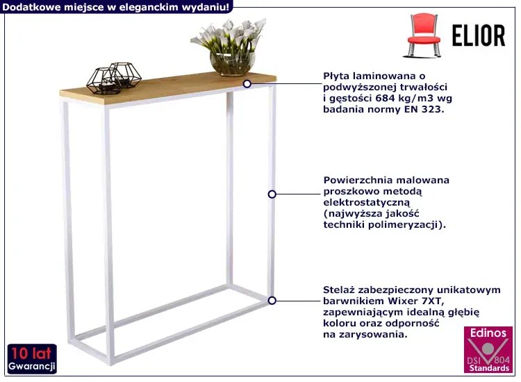 Konsola metalowa w stylu loft biały + dąb lancelot - Carello 8X