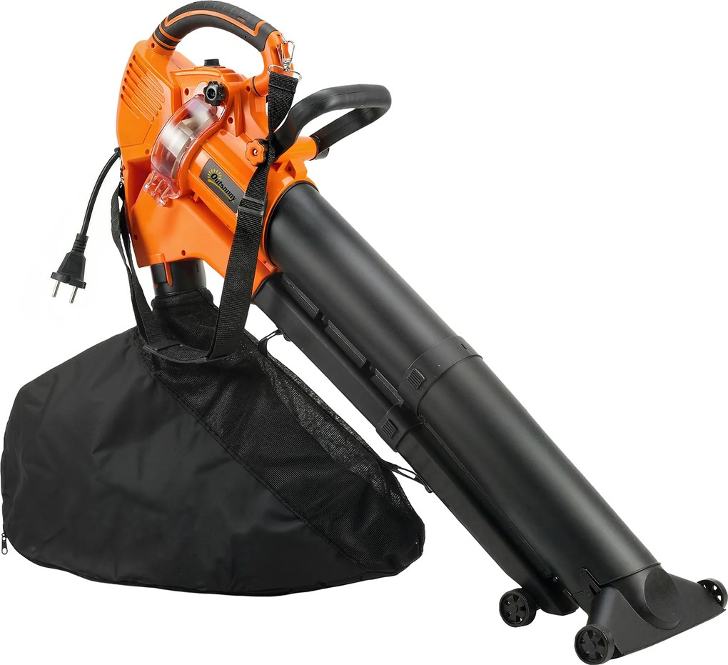 Outsunny Elektryczna dmuchawa i odkurzacz do liści 3000W 3 w 1 z workiem 40L, 4 kołami, regulowanym paskiem na ramię, pomarańczowy | Aosom PL