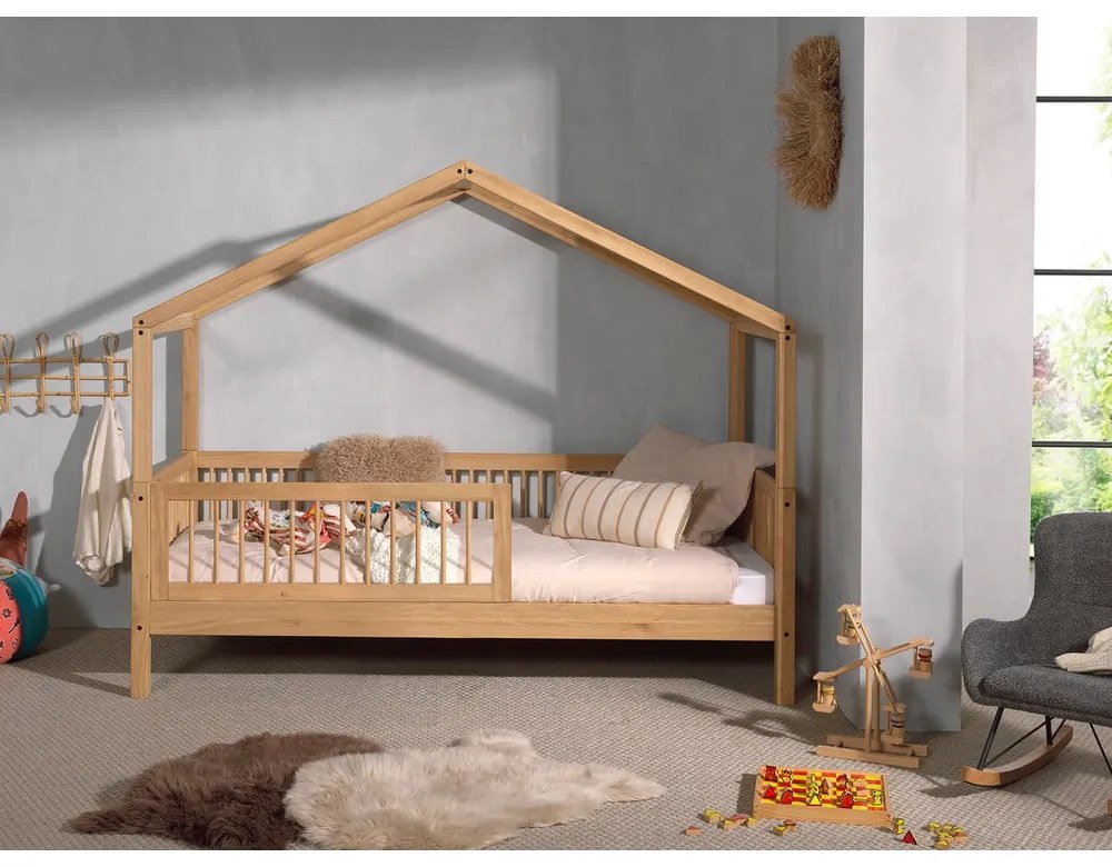 Łóżko dziecięce z litego drewna dębowego w kształcie domku ze stelażem 90x200 cm Forrest – Vipack
