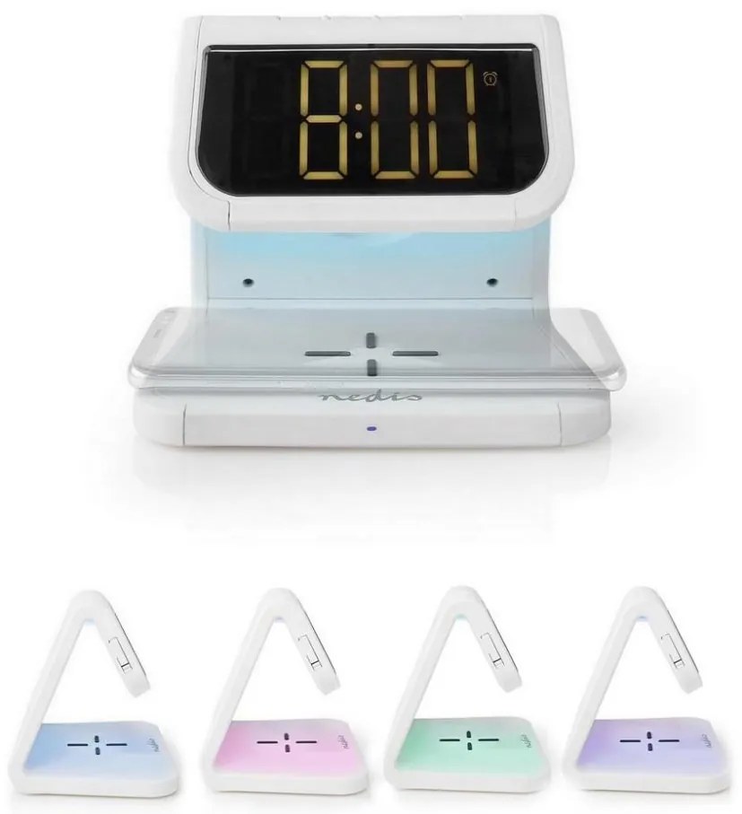 Nedis WCACQ10W1WT - LED RGB Budzik z ładowaniem bezprzewodowym LED/10W/5V biały