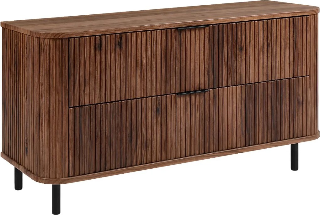 Szafka łazienkowa stojąca z szufladami i metalowymi nóżkami, kolor Dąb-orzech, uchwyt czarny, nóżki czarne, 120 x 41,5 x 66,7 cm