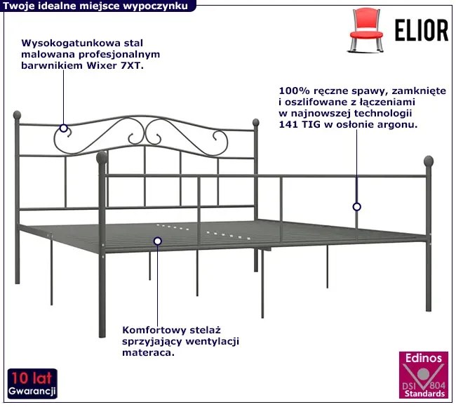 Szare metalowe łóżko w stylu loftowym 180x200 cm Lobi