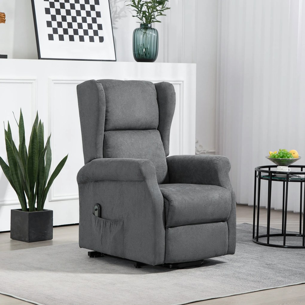HOMCOM Fotel relaksacyjny z funkcją leżenia i pomocą przy wstawaniu do 200kg ciemnoszary 72,5x94x109cm | Aosom PL