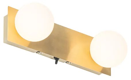 Lampa ścienna złota 28 cm IP44 2-punktowa z włącznikiem - Cederic Nowoczesny Oswietlenie wewnetrzne