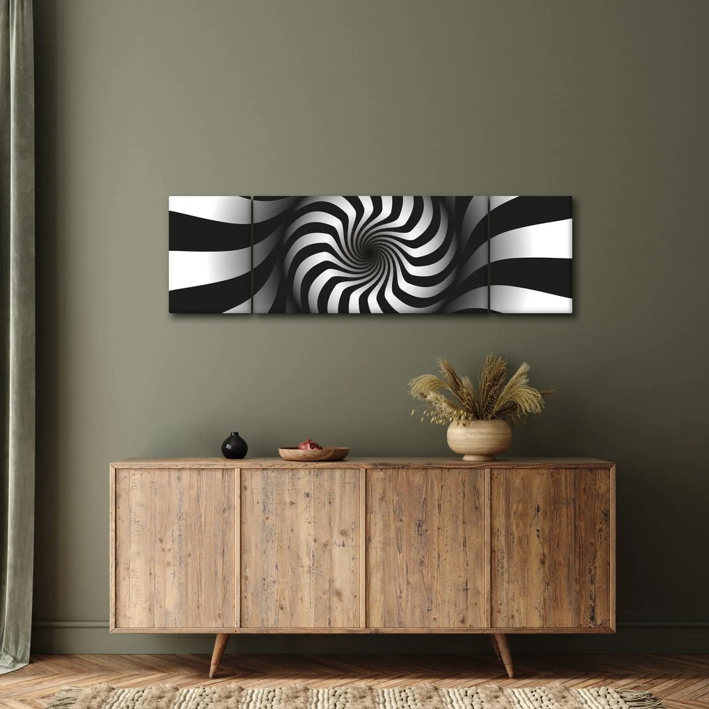 Abstrakcyjny obraz czarno - białej spirali (170x50 cm)