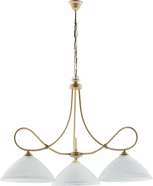 Dallas żyrandol 3 światła, kość słoniowa lakierowane żelazo, stare złoto, klosze alabastrowe Ø13 cm