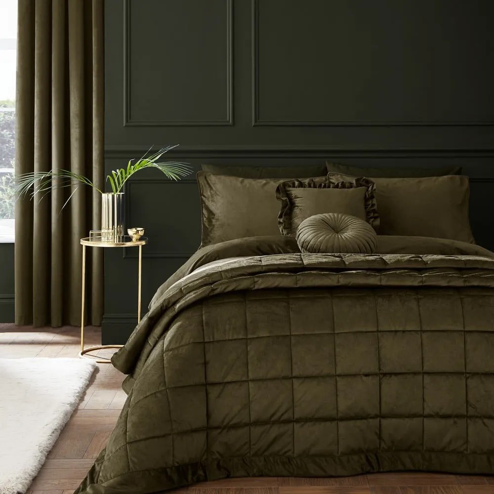 Aksamitna pościel dwuosobowa w kolorze khaki 230x220 cm Kingsley – Catherine Lansfield