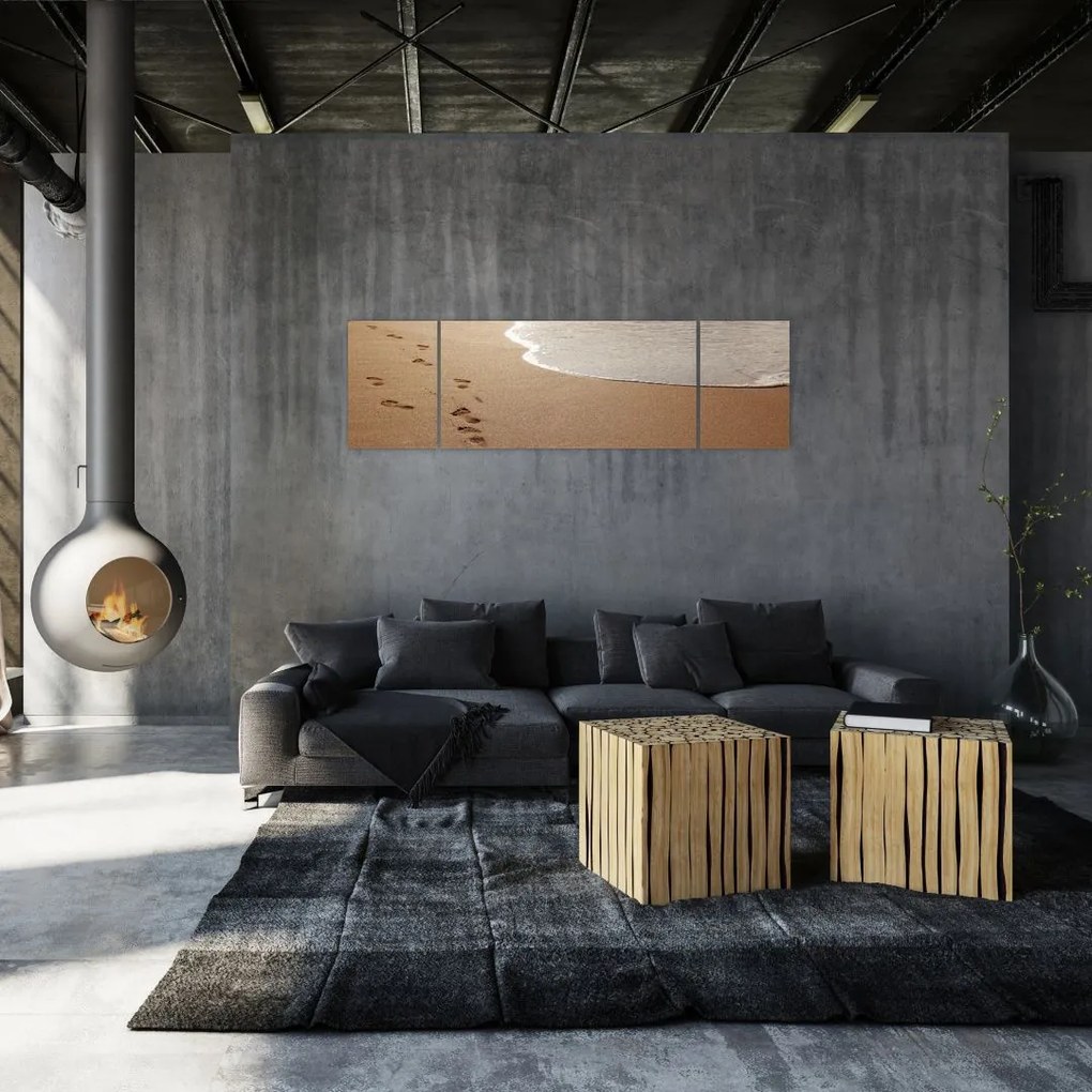 Obraz - ślady stóp na piasku i morzu (170x50 cm)