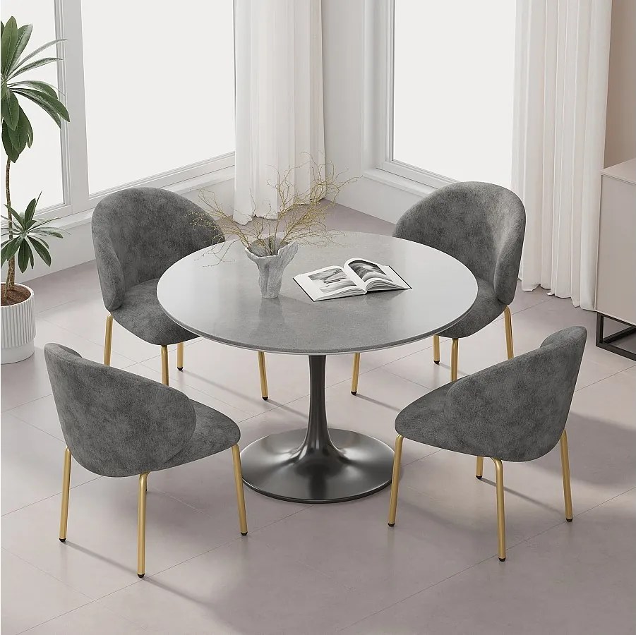 Zestaw 4 krzeseł do jadalni - 47,5 x 56 x 74 cm - krzesło do toaletki - nogi w kolorze złotym - szenil - szary