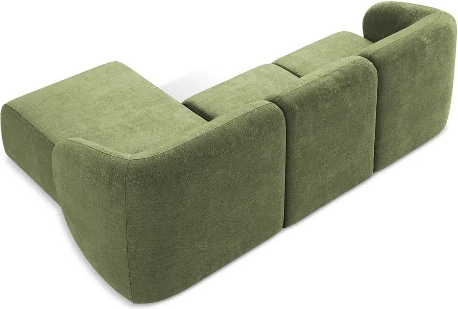Zielony narożnik z tkaniny szenilowej (prawostronny/z szezlongiem) Lani – Makamii