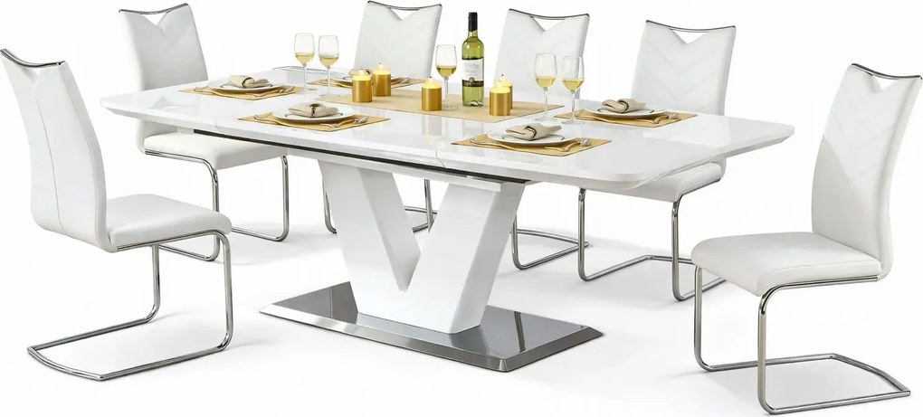 Biały prostokątny rozkładany stół z 6 krzesłami S0-G35