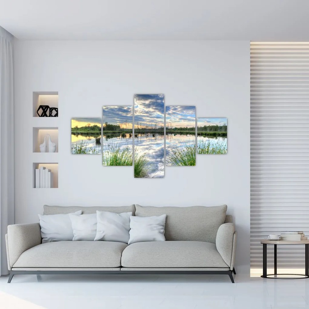 Obraz jeziora z trzcinami (125x70 cm)