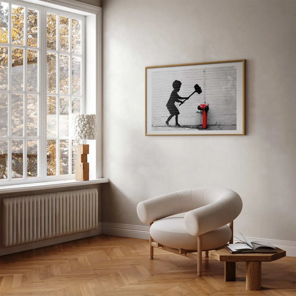 Plakat Zniszczyć hydrant 42x29,7 cm z ramą złotą z marginesem ARTGEIST B