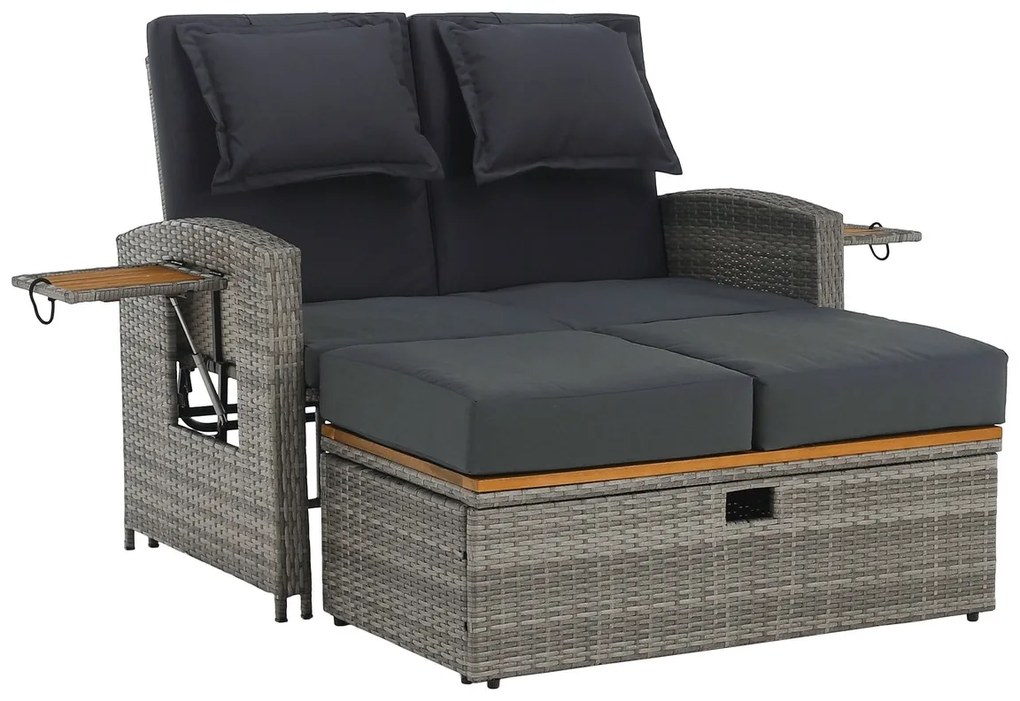 Sofa ogrodowa rattanowa MALORY, szary/naturalny