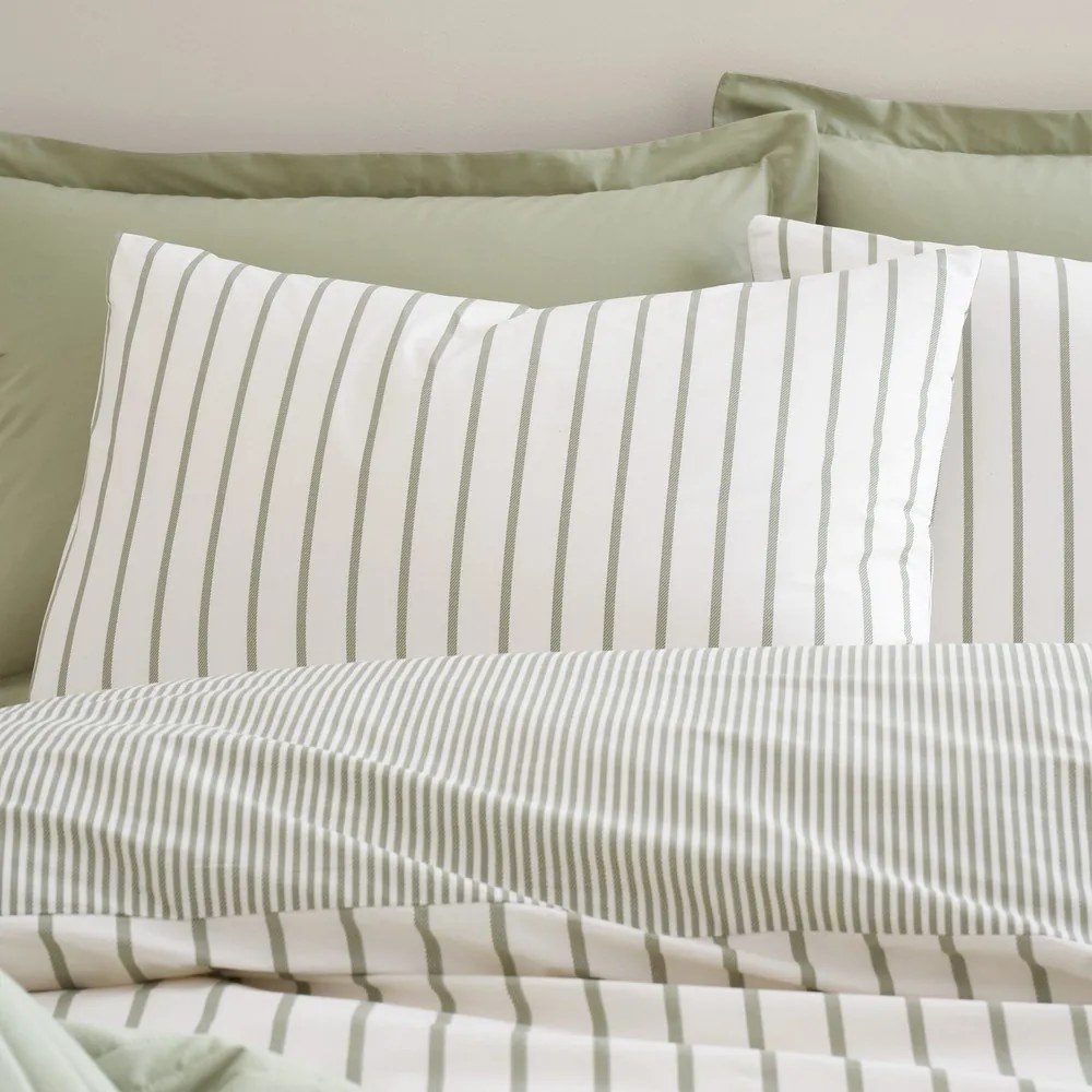 Zielono-kremowa bawełniana pościel dwuosobowa 200x200 cm Hampton Stripe – Bianca