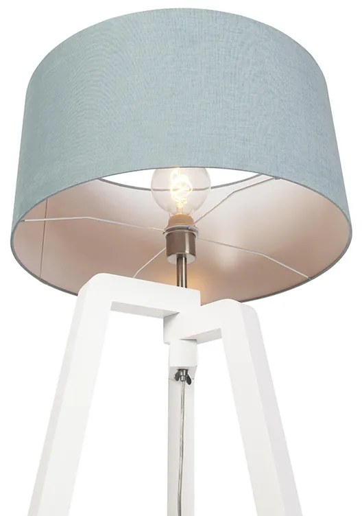 Lampa podłogowa trójnóg biała klosz niebieski 50cm - PurosWiejski/ Rustykalny / Vintage Oswietlenie wewnetrzne
