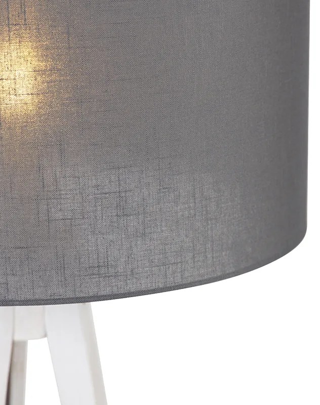 Nowoczesna lampa podłogowa na trójnogu biała z szarym kloszem 50 cm - Tripod Classic Nowoczesny Oswietlenie wewnetrzne
