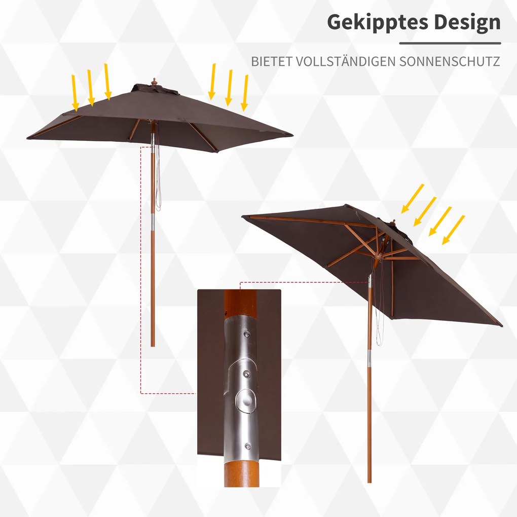 Outsunny parasol ogrodowy z regulacją kąta nachylenia parasol plażowy drewno jodłowe poliester kawowy 200x150x230 cm | Aosom PL