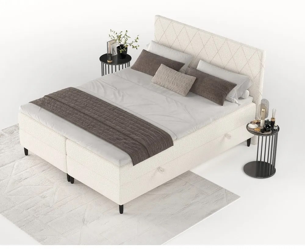 Kremowe łóżko boxspring ze schowkiem 160x200 cm Gwen – Maison de Rêve