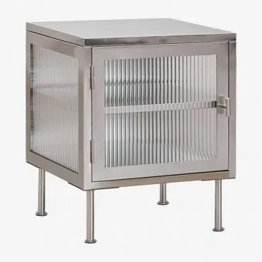 Stolik Nocny Z Stali I Szkła Paoline Szczotkowana Szarość - Sklum