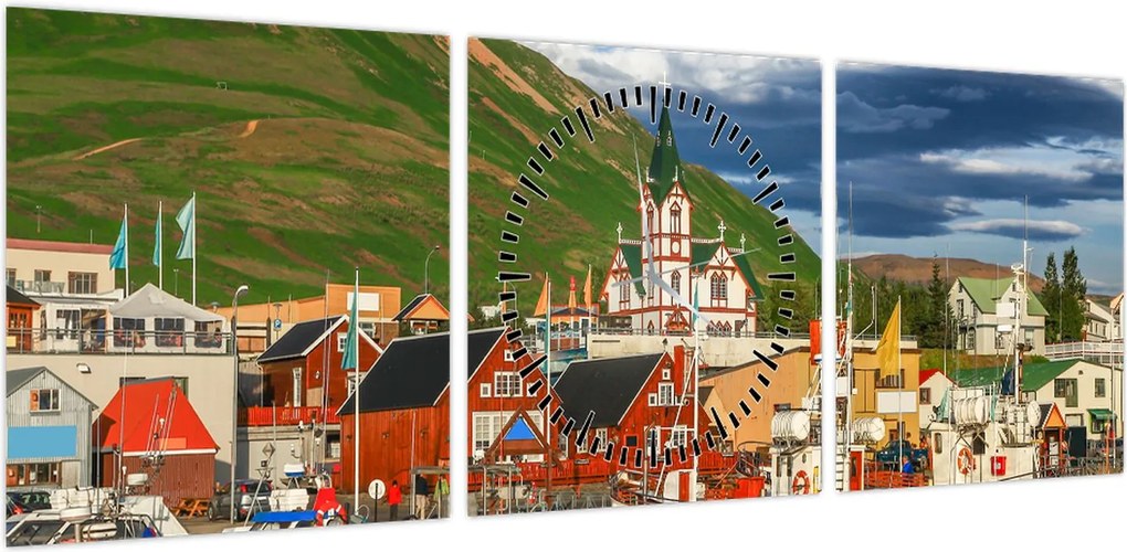 Obraz - Húsavík (z zegarem) (90x30 cm)