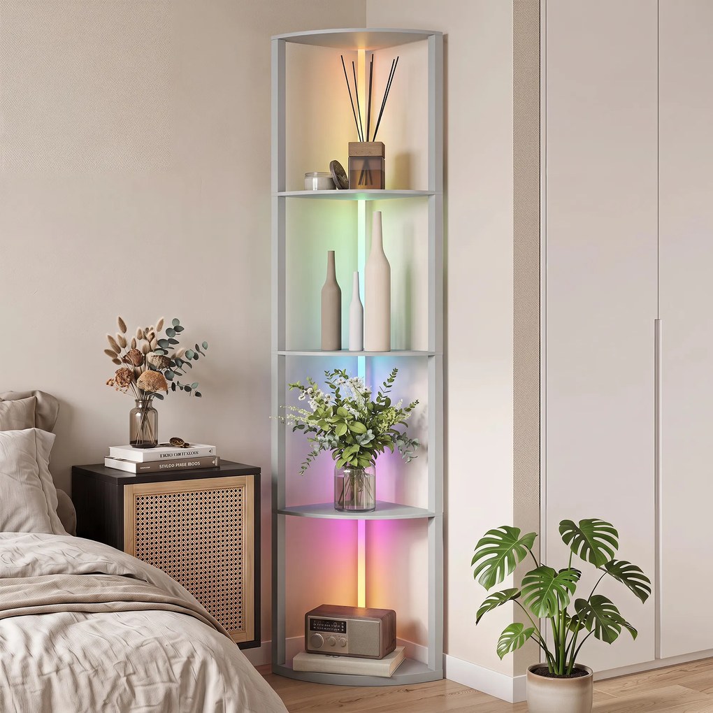 HOMCOM LED lampa stojąca 5-stopniowa ściemnialna z półkami, zmiana kolorów RGB, pilot | Aosom PL