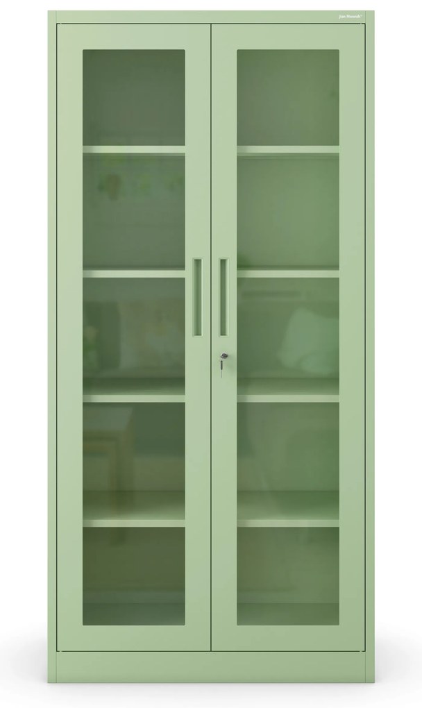 Witryna przeszklona metalowa wysoka z zamkiem pastelowy zielony, 900x1850x400 mm: AMELIA Fresh Style
