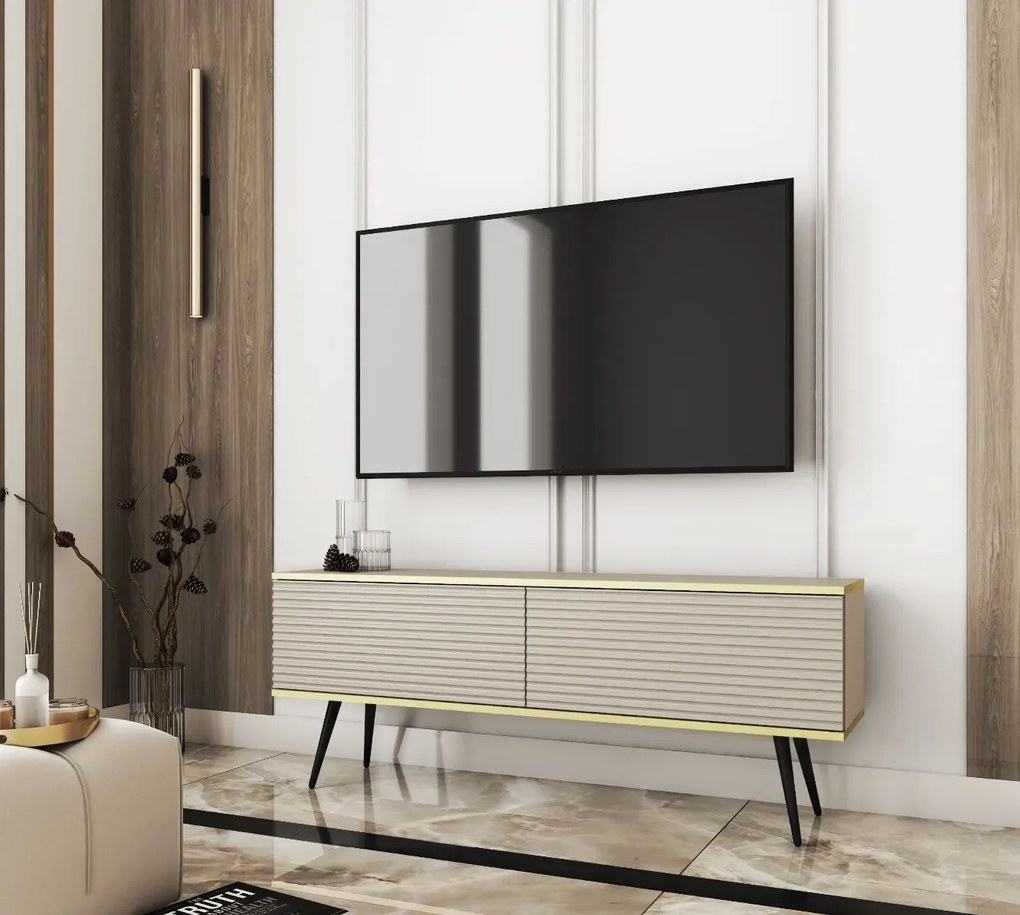 Szafka RTV KARL 3D 135cm wisząca/stojąca kaszmirowy mat PIASKI Meble