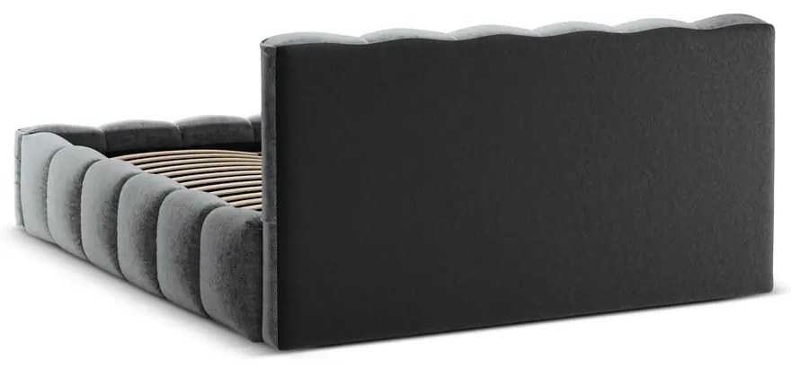 Szare tapicerowane łóżko dwuosobowe ze schowkiem i stelażem 200x200 cm Lupine – Micadoni Home
