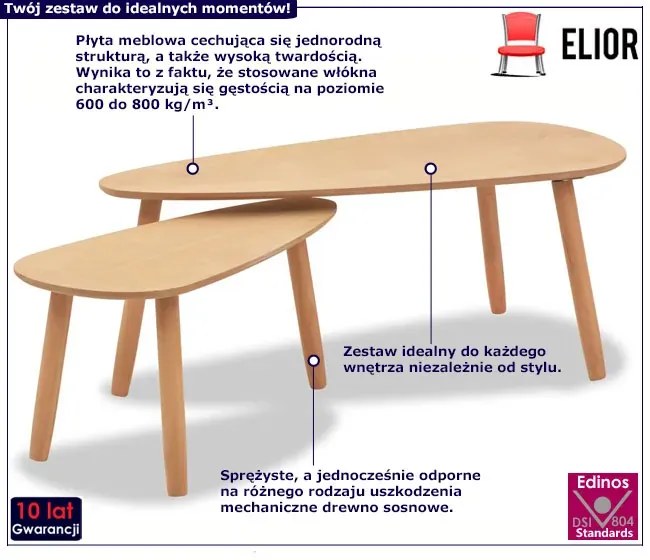Komplet dwóch brązowych stolików kawowych - Aaron