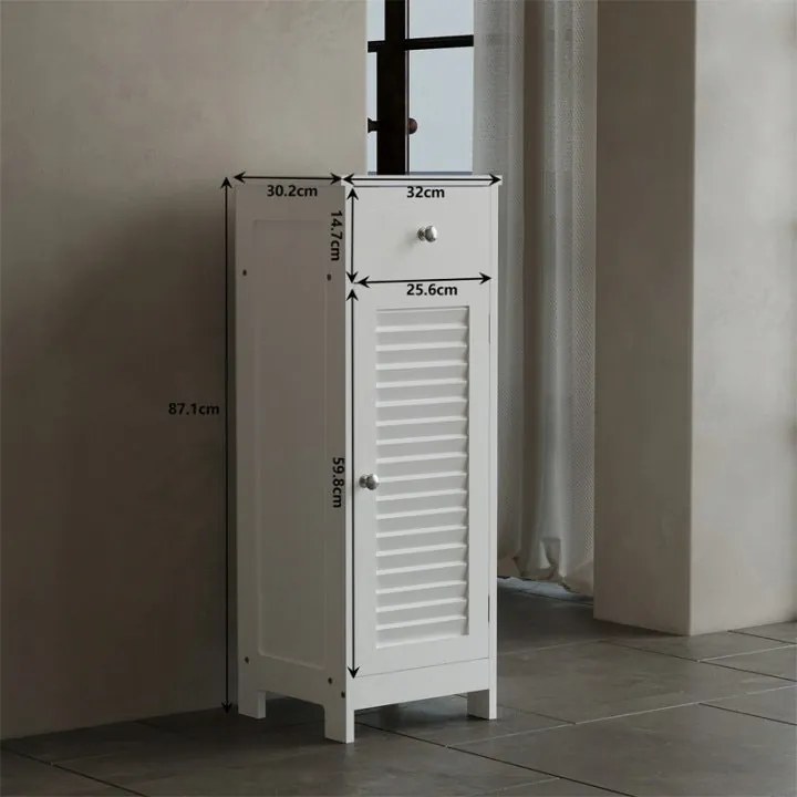 Szafka Łazienkowa Słupek Biała 87 cm – Loft z Szufladą i Półkami