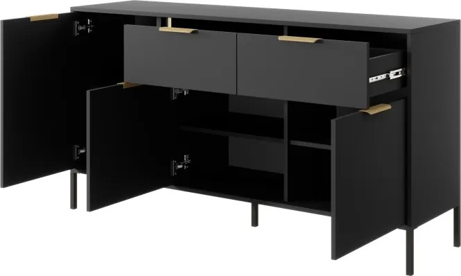MARS komoda 153 cm 3 drzwi 2 szuflady antracyt ze złotymi elementami – nowoczesna komoda do salonu