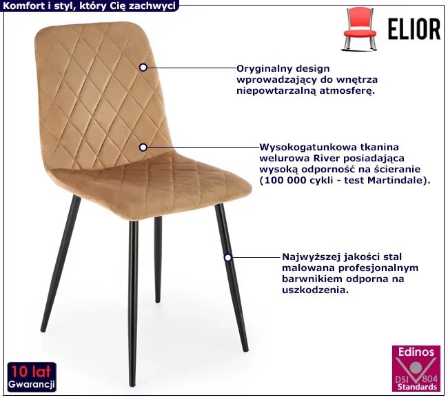 Beżowe tapicerowane krzesło z weluru G6-T42