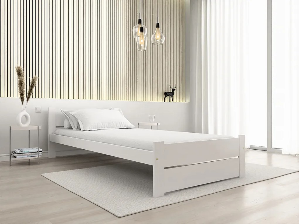 Łóżko IKAROS DOUBLE 90 x 200 cm, białe Stelaż: Ze stelażem listwowym rolowanym elastycznym, Materac: Materac Coco Maxi 20 cm