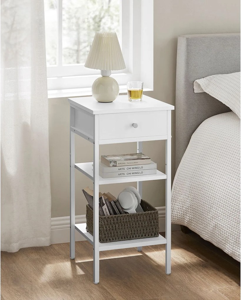 Stolik Boczny Szafka Nocna z Szufladą Biała - LET502B14