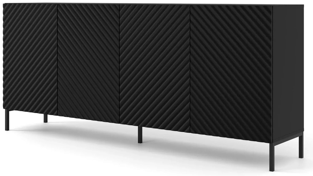 Komoda z półkami 200 cm czarny mat + czarne nóżki - Resa 4X